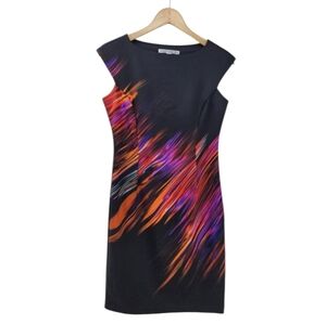 Maggy London Colorful Bold Streaks Black Cap Sleeves Dress Women's Size Small